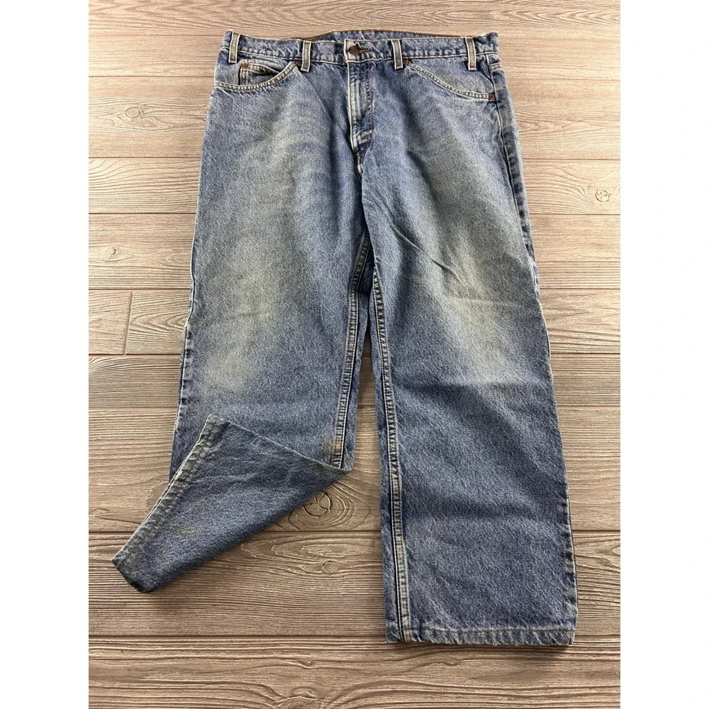 Levis 505 Orange Tab Regular Fit Straight Leg Jeans Mens Blue 38x30 Vintage